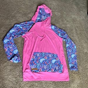 $9SALE Simply Southern Double Hoodie Paisley / Medium Pink Blue Paisley